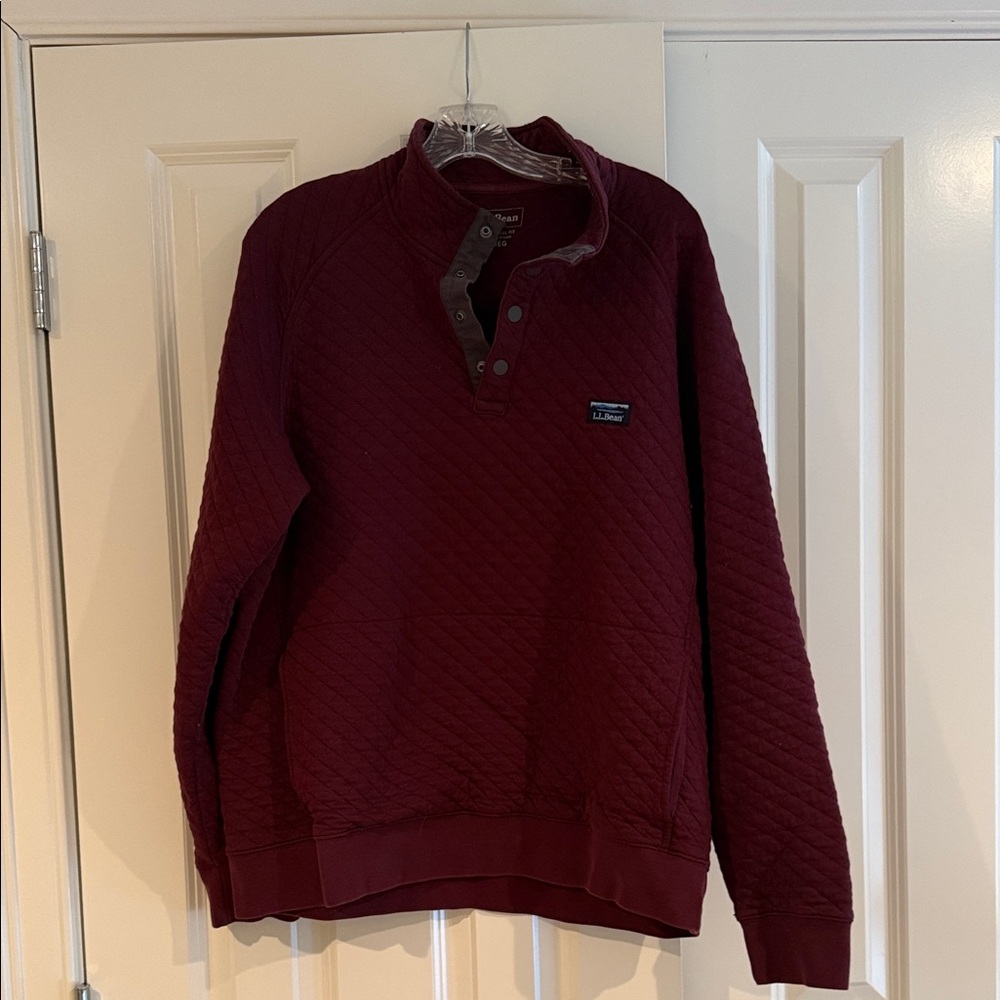 L.L. Bean Men's Quilted Crewneck Pullover - Burgundy